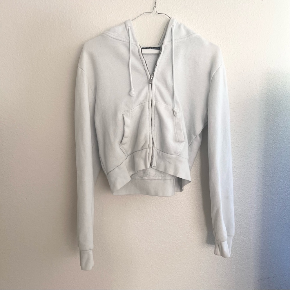 Brandy Melville white light gray jacket zipper with hood and pockets one size